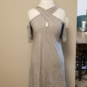 Midi grey cross neckline detail Jersey dress